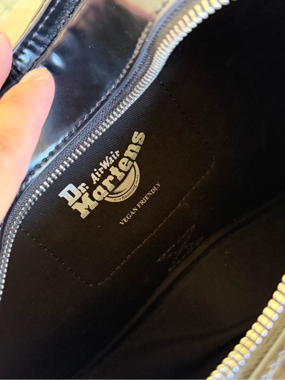 Dr. Martens Black Patent Bow-Shape Shoulder Bag with Gold Hardware - Picture 4 of 6